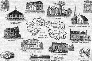 Penciled drawings of various Henrico County historic sites.