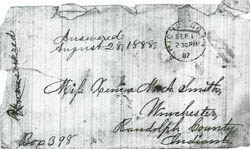 Envelope that contained 1887 letter by Hannah Jacob Weisiger.