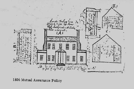 1806 insurance policy drawing of Brookfield Plantation, a Henrico County, Virginia structure that no longer exists.