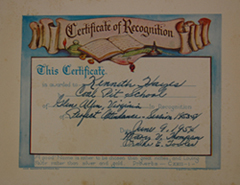 Kenneth Hayes' Perfect Attendance certificate.