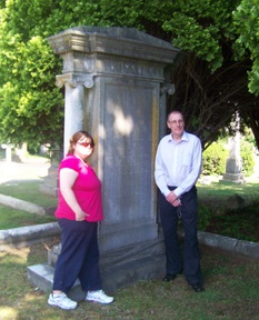 Genealogy at work:  John Taylor, Len Jolley, Sandy Satterwhite and Sarah Pace dowse for the grave of Benjamin Bunbury Allen at Shockoe Hill Cemetery.