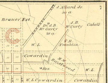 Map of Dr. James Ball McCarty's 28-acre property.