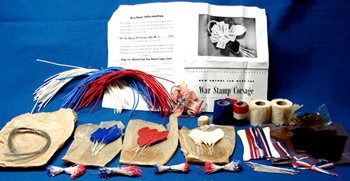 Contents of war stamp corsage kit.