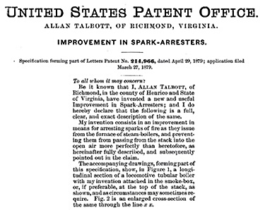 Spark arresters inside locomotive, 1879 patent.