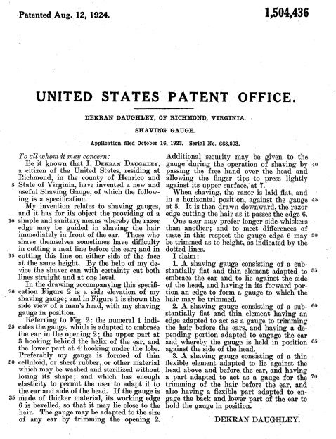 Patent for Shaving Gauge.