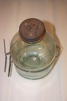 Standing View of Vintage Glass Minnow Trap.