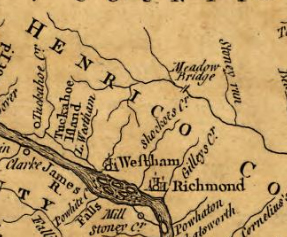 Westham, Fry-Jefferson map, 1755.