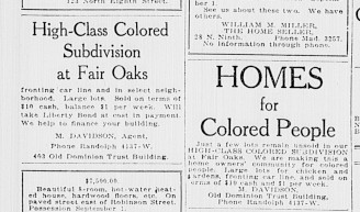 Homes for African-Americans, 1919 article.