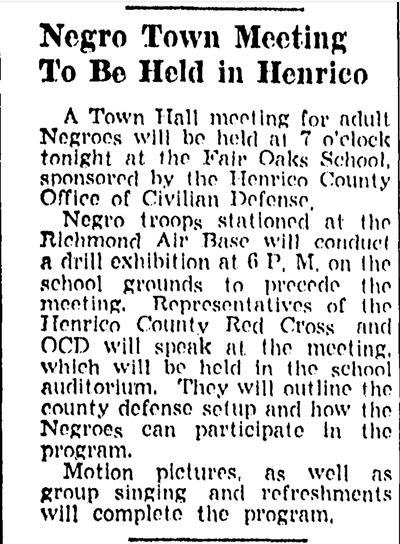 War effort town hall for African-Americans at Fair Oaks, 1942.