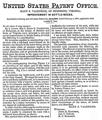 Bottle improvement patent, 1876.