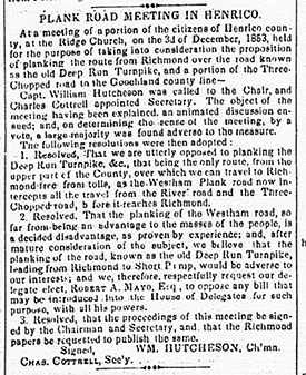Plank Road article, 1853.