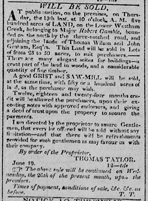 1816 public auction announcement.