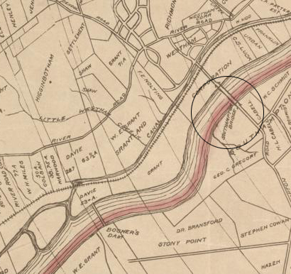 Location of a never-run ferry.