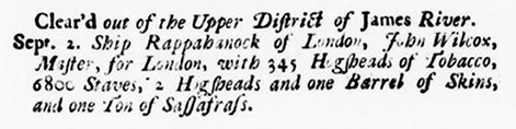 Virginia Gazette, Sept 2 1737.