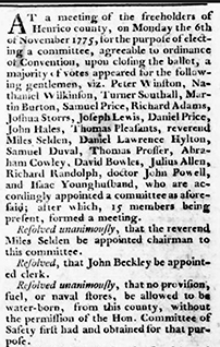 Virginia Gazette article November 24 1775.